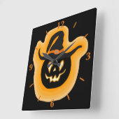 Glowing Pumpkin Witch On Black Square Wall Clock Quadratische Wanduhr (Winkel)