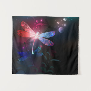 Glowing red dragonfly wandteppich