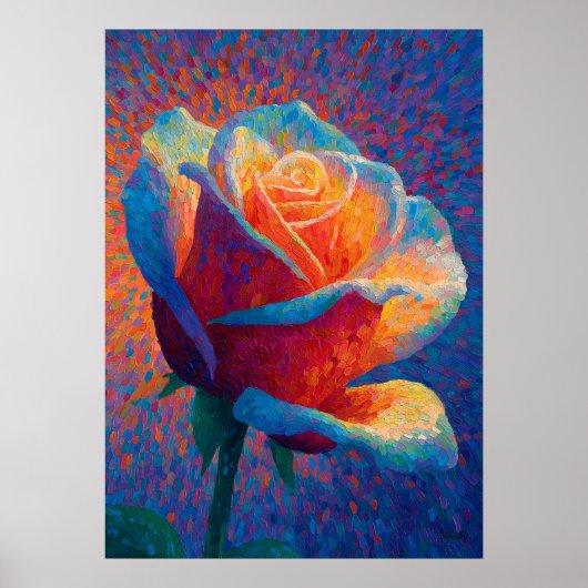 Glowing Rose Pointillism Flower Art Poster (Vorne)