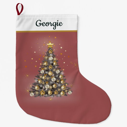 Glowing Star Tree Christmas Stocking – Red Großer Weihnachtsstrumpf (Vorderseite)