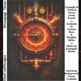  Glowing Steampunk Industrial Clock FG8 Decoupage Seidenpapier