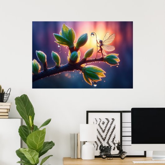 Glowing sunrise background with winged creature poster (Heimbüro)