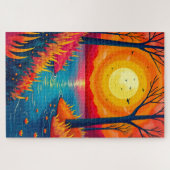 Glowing Sunset River Vibrant Nature Painting Puzzle (Horizontal)