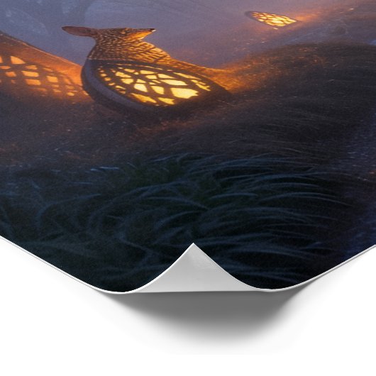 Glowing Twilight Forest with Wooden Animals Poster (Ecke)