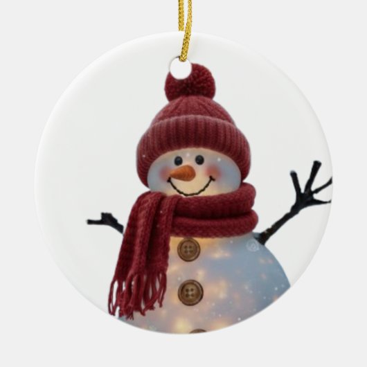 Glowing Winter Snowman - Cozy Christmas Night Keramik Ornament (Vorne)