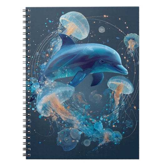 Glows Blue Dolphin Jellyfish Notebook Notizblock (Vorderseite)
