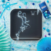 Glows Blue Neon Basketball Player Pappteller (Party)