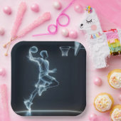 Glows Blue Neon Basketball Player Pappteller (Party)