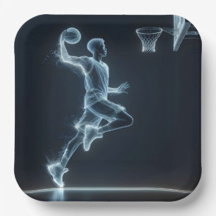 Glows Blue Neon Basketball Player Pappteller