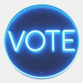 Glows Blue Neon Vote Sign Runder Aufkleber (Vorderseite)
