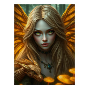 Glows Dragon Fairy Art Poster