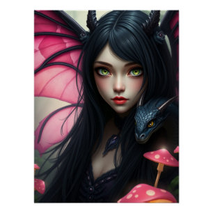 Glows Dragon Fairy Art Poster