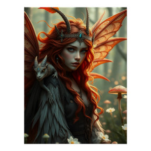 Glows Dragon Fairy Art Poster