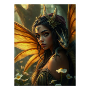 Glows Dragon Fairy Art Poster