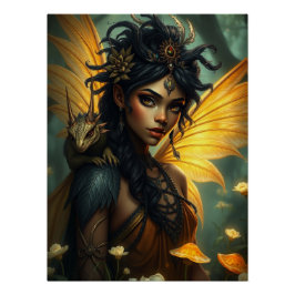 Glows Dragon Fairy Art Poster