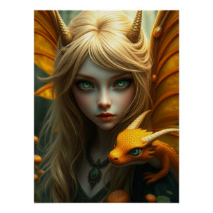 Glows Dragon Fairy Art Poster