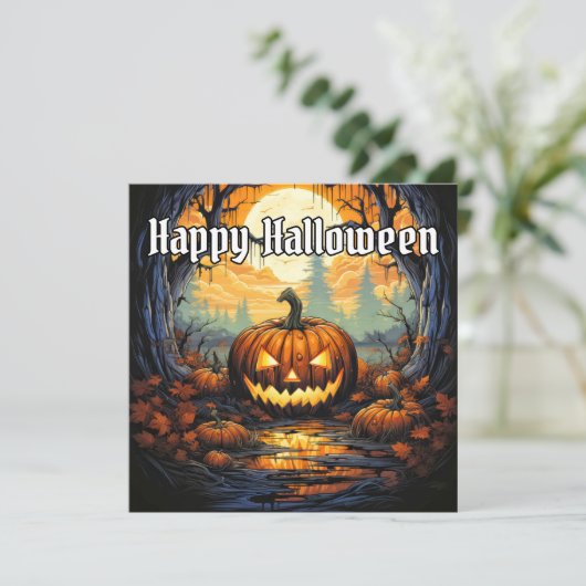 Glows Happy Halloween Pumpkin Karte (Stehend Vorderseite)