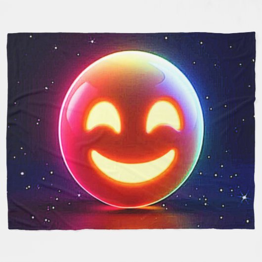 Glows Happy Orb Emoji Fleecedecke (Vorderseite (Horizontal))
