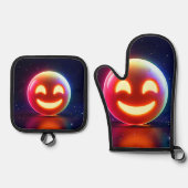 Glows Happy Orb Emoji Ofenhandschuh & Topflappen-Set (Vorderseite)