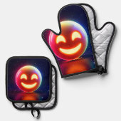 Glows Happy Orb Emoji Ofenhandschuh & Topflappen-Set (Vorderseite/Rückseite)