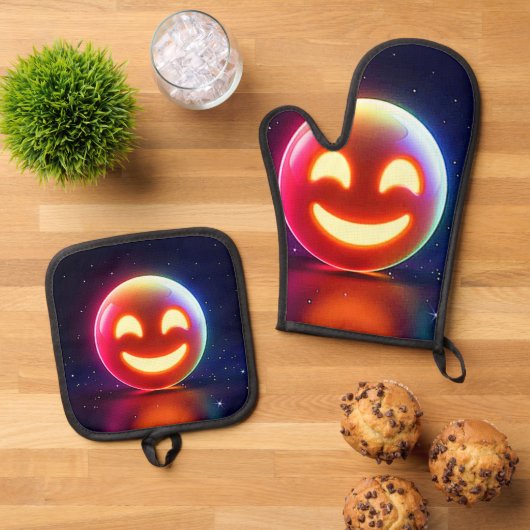 Glows Happy Orb Emoji Ofenhandschuh & Topflappen-Set (Oben Unten)