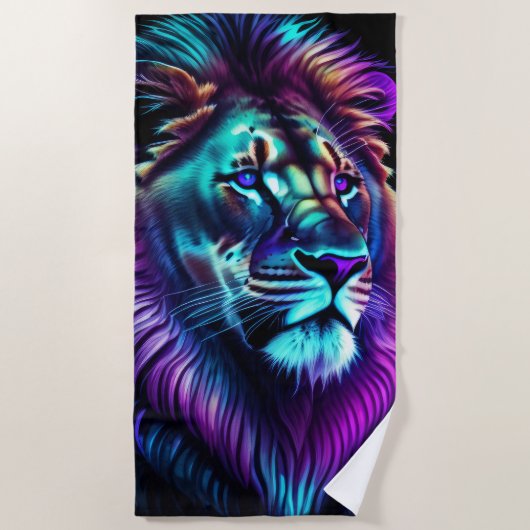 Glows Lion Lila Blue Strandtuch (Vorderseite)