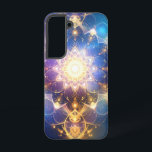 Glows Lotus Mandala Phone Case Samsung Galaxy Hülle<br><div class="desc">Mit diesem fesselnden abstrakten Digitalbild können Sie Ihr Handy schmücken. Mit einem symmetrischen Design, das um eine strahlende, an einen Lotus oder Mandala erinnernde Form zentriert ist, strahlt dieses Stück helles, ätherisches Licht aus, das in atemberaubenden Blau-, lila- und Goldtönen vor einem tiefen, dunklen Hintergrund strahlt. Die komplizierten Muster und...</div>