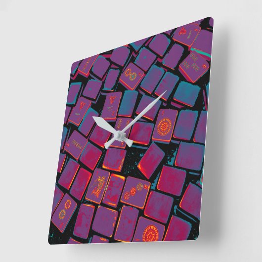 Glows Mah Jongg Tiles Wall Clock Quadratische Wanduhr (Winkel)