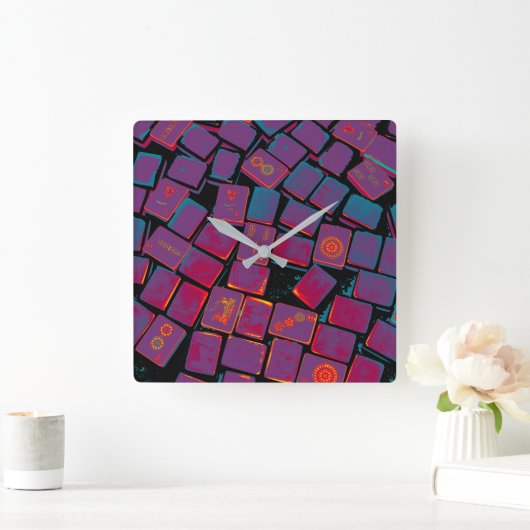 Glows Mah Jongg Tiles Wall Clock Quadratische Wanduhr (Zuhause)