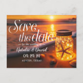 Glows Mason Jar Sunset Beach Save the Date Ankündigungspostkarte (Vorderseite)