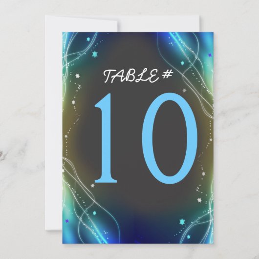 Glows Neon Stars Bar Mitzvah Tischnummer Card (Vorderseite)