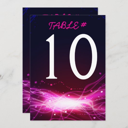 Glows Neon Stars Bar Mitzvah Tischnummer Card (Vorne/Hinten)