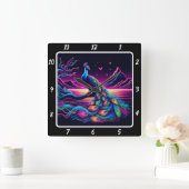 Glows Peacock Timepiece Quadratische Wanduhr (Zuhause)