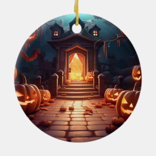 Glows Pumpkin Halloween Keramik Ornament (Hinten)