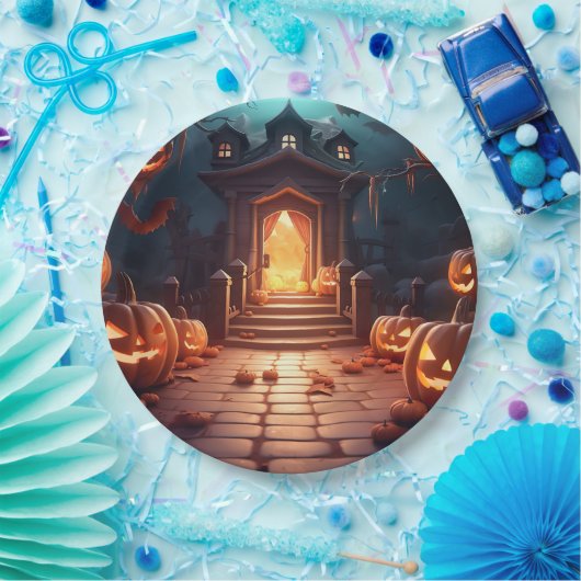 Glows Pumpkin Halloween Pappteller (Party)