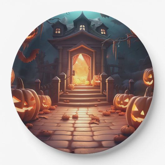 Glows Pumpkin Halloween Pappteller (Vorderseite)