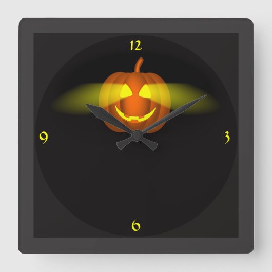 Glows Pumpkin- Quadratische Wanduhr (Vorderseite)