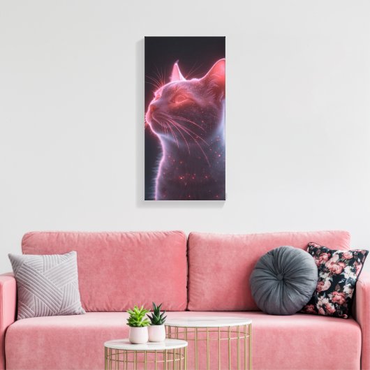 Glowy Pink Cat Face Art Print Leinwanddruck (Insitu (Wohnzimmer))