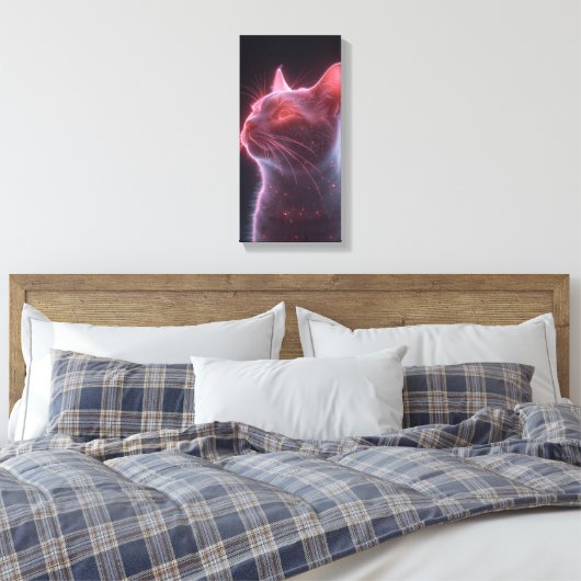 Glowy Pink Cat Face Art Print Leinwanddruck (Insitu (Schlafzimmer))