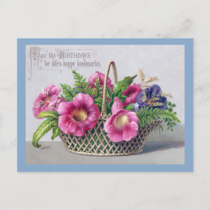 Gloxinia Blume und Ferns Vintag Geburtstag Postkarte