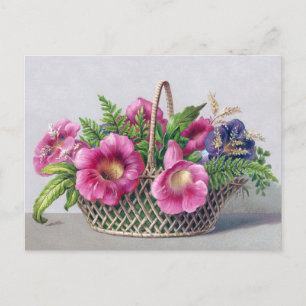 Gloxinia und Ferns in Basket Vintag Viktorianisch Postkarte