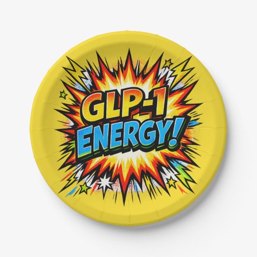 GLP-1 Energie Comic Pop Art Pappteller (Vorderseite)