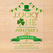 Glück 1 1. Geburtstag Acryleinladungen (Vorderseite)