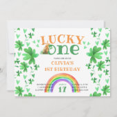 Glück 1 Kleeblatt 1. Geburtstag Einladung (Vorderseite)