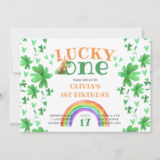 Glück 1 Kleeblatt 1. Geburtstag Einladung (Vorderseite)