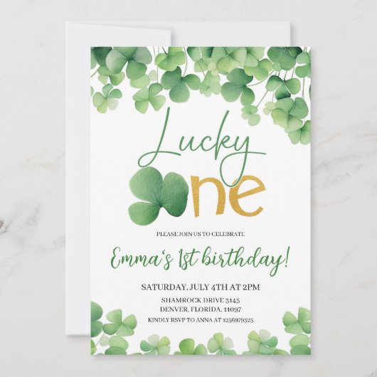 Glück 1 Kleeblatt 1. Geburtstag Einladung (Vorderseite)