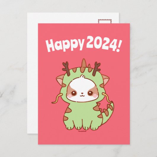 Glück 2024 Neujahr Postkarte Jahr des Drachen (Vorne/Hinten)
