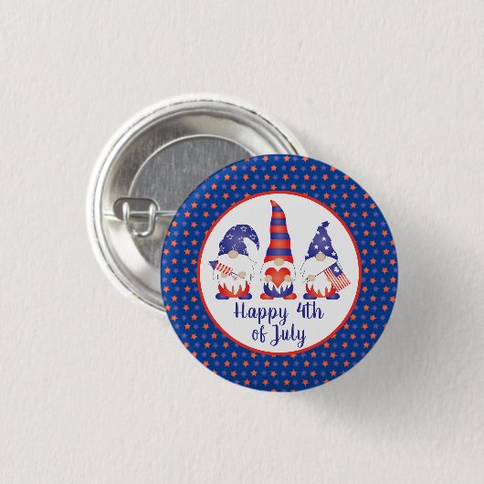 Glück 4. Juli Gnomes Red White Blue Button (Vorne & Hinten)
