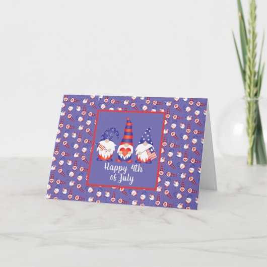 Glück 4. Juli Gnomes Red White Blue Karte (Vorderseite)