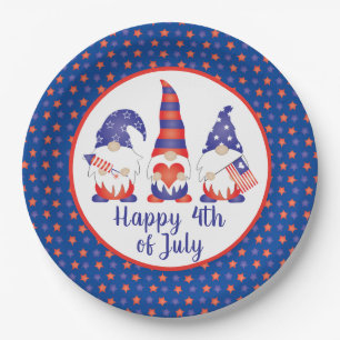Glück 4. Juli Gnomes Red White Blue Pappteller